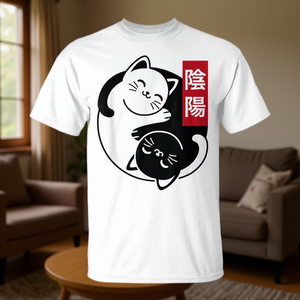 T-Shirt Promozionale Gatti Yin Yang Unisex per Adulti, Girocollo, Manica Corta, Stampa Serigrafica, Origine Cina A20843 - Product Image 4