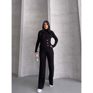 Side Button Detail <b>Knitted</b> <b>Set</b> 1563 - Black - Product Image 4