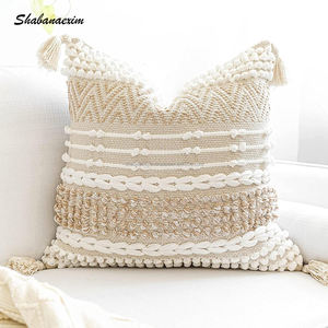 Hand Embroidery Boho Cushion Cover for Living Room <b>Black</b> Tassel Cotton Bohemian Wool <b>Throw</b> Pillow Covers Made in India - Product Image 6