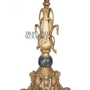 Antique brass <b>table</b> <b>lamp</b> with ornate decorative base dark accent sphere elegant fabric <b>shade</b> and timeless handcrafted classical - Product Image 6