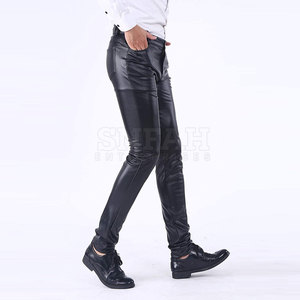 Pantalones Casuales de Cuero Genuino de Primera Calidad para Hombre, Más Vendidos, Corte Ajustado, Ligeros, Cierre de Botones, Diseño Recto, Cintura Media - Product Image 2