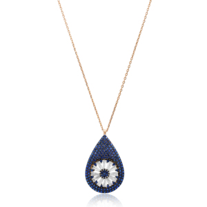 Minimalist Drop Design <b>Sapphire</b> Zircon Stone Charm Pendant Turkish Handcrafted Wholesale 925 Silver Sterling Jewelry - Product Image 1