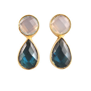 Western Jewelry Opalite & Quartz Double Stone Push <b>Back</b> Stud <b>Drop</b> Earrings Classic Design Gold Plated Gemstone Jewelry Supplier - Product Image 1