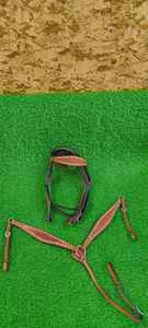 Western horse breast collar <b>leather</b> tack chest <b>harness</b> geometric bead concho stud adjustable strap riding halter gear set - Product Image 2