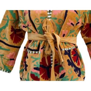 Kimono Suzani Broderie Veste Robe courte Style bohème Classique Élégant 100% Meilleure qualité Broderie à la main - Product Image 4