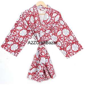Chaqueta Kimono A2ZCraftBazar 100% Algodón, Estampado Floral, Reversible, Transpirable, Acolchada, Cuello en V, Botones Cubiertos, Multi-Temporada - Product Image 6