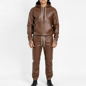 ชุดวอร์มหนังผู้ชายขายดี คุณภาพดี รับออกแบบโลโก้ ชุดวอร์มหนังสไตล์สตรีทแวร์สำหรับผู้ชาย - Product Image 1