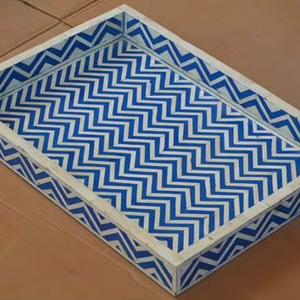 Plateau en bois unique, écologique, luxueux, fait à la main, incrusté de corne, artisanat traditionnel indien - Product Image 1