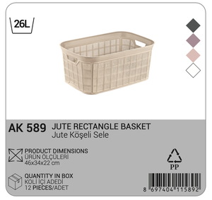 Panier de rangement rectangulaire en plastique tressé 35L écologique avec poignées, ouverture supérieure, pour cuisine, placard, garde-manger, buanderie, maison - Product Image 5