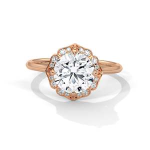 Anillo de Diamante de Laboratorio Redondo de 2 Quilates con Halo Floral, Oro Amarillo/Rosa/Blanco, Anillo de Compromiso Estilo Vintage, Claridad VVS, Cultivado en Laboratorio - Product Image 1