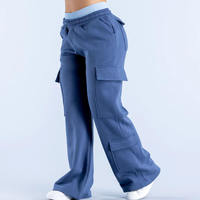 Pantalon de survêtement cargo en molleton pour femme, taille plus, coupe ample, bleu saphir foncé, fournisseur personnalisé