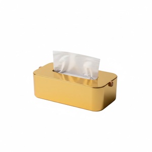 Moderno Dispensador de Servilletas Rectangular de Metal Chapado en Oro, Organizador de Almacenamiento de Escritorio para Decoración del Hogar y Hoteles - Product Image 1