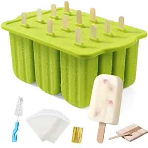 12 Pieces Silicone Popsicle Molds Easy-Release BPA-free Ice Pop Molds Homemade Popsicle Mold Tool Set for Ice Cream Popsicles