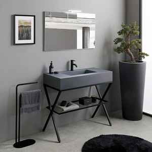 Mueble de Baño Independiente de 100 cm con Lavabo y Espejo en Gris Madera, Muebles de Baño Modernos - Product Image 2
