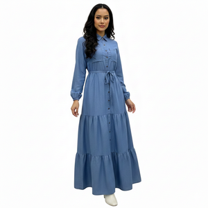 Robe maxi à volants en denim lyocell de luxe Unity avec ceinture à nouer à la taille - Product Image 1