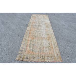 พรมขนแกะตุรกีวินเทจของแท้ดีไซน์เย็บปะสีส้มสีเบจ3.7ft x 11.5ft ขนาดแบนทอของตกแต่งห้องนั่งเล่น - Product Image 1