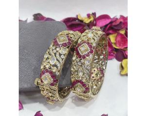 Exquisito y Elegante Juego de Brazaletes de Boda para Mujer, con Apariencia de Piedra de Circonio, Chapado en Oro, Dos Pares, para Fiestas - Product Image 2