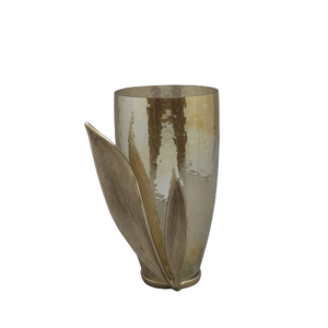 Luxury <b>Glass</b> Body <b>Flower</b> <b>Vases</b> With Leaf Design Metal Frame for Home Wedding Decor With Sizes of 9x9x12 Inches - Product Image 1