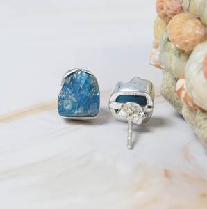 ชุดตัวเรือนหยาบมาใหม่925สีฟ้า apatite ต่างหูพลอยสเตอร์ลิงเงินต่างหูเม็ดเดี่ยวผู้หญิงของขวัญชิ้นใหญ่ของเธอ - Product Image 2