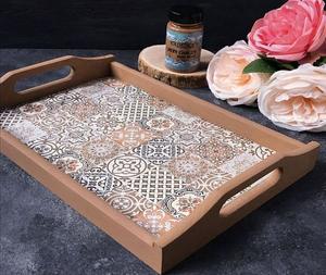 Plateau de service en bois imprimé fait à la main, écologique, le plus vendu, avec poignées pour servir facilement les aliments et les boissons, provenant d'un fournisseur indien - Product Image 1