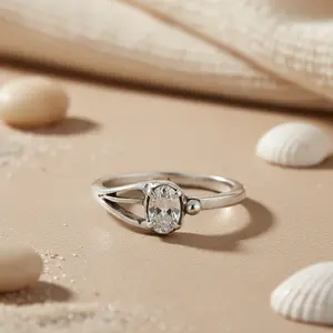 Bague en argent 925 pour femme, coupe ovale géométrique, plaquée rhodium, finition or rose 18 carats - Product Image 3