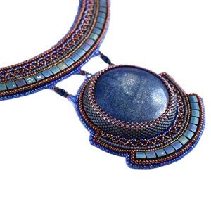 Custom Multi Color <b>Beads</b> & Resin Wedding Party Necklace with Blue Resin Pendant - Product Image 3