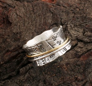 925 Sterling Silver Vintage Wedding <b>Spinner</b> <b>Ring</b> with Boho Tribal Design Wavy Edge Natural Stone Bezel Setting <b>for</b> <b>Women</b> - Product Image 3