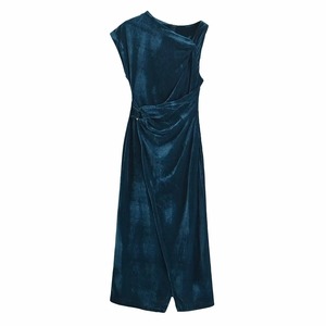 2024 femmes élégantes robes de soirée sans manches velours longue robe pour l'été bal décontracté solide motif à la mode robe d'été - Product Image 1