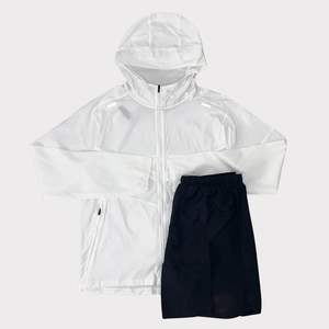 Vêtements pour hommes Ensemble jogging court et veste Ensemble survêtement deux pièces à fermeture éclair Ensemble short survêtement coupe-vent en polyester - Product Image 4