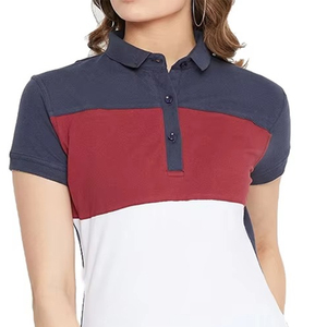 Polo femme tendance bicolore décontracté tricolore à manches courtes col revers en coton coupe ajustée pour le golf, le tennis et le sport - Product Image 3