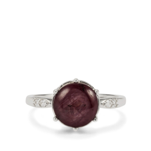 Bague en argent sterling avec rubis étoilé de 5,76 carats et zircon blanc, plaquée rhodium, bijoux géométriques en pierres précieuses - Product Image 2