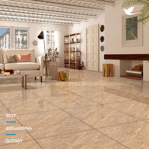Suelos de baldosas de porcelana india de color beige con aspecto de mármol para hoteles 600x600 baldosas de cerámica interior esmaltadas completamente pulidas de proveedor líder - Product Image 4