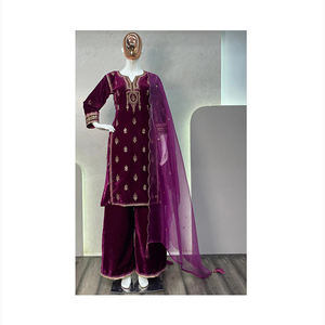 Traje Salwar Kameez de terciopelo bordado pesado del proveedor indio para mujer Nueva colección Material de seda - Product Image 3