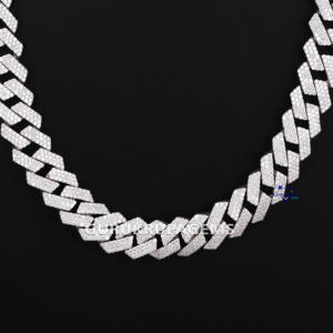 Tendencia y ropa de fiesta clásica, oro blanco de 14kt con diamante de corte redondo cultivado en laboratorio, collares de eslabones cubanos completamente helados, cadena de 20mm - Product Image 6