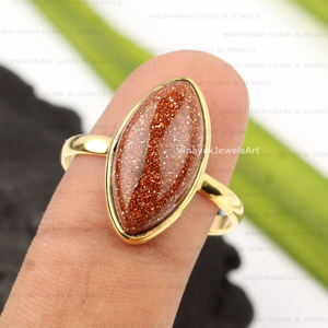 Vente chaude Brown Goldstone Lunette Réglage Anneau 8x16mm Marquise Forme 925 Argent Sterling 18k Plaqué Or Éternité Vermeil À La Mode - Product Image 6