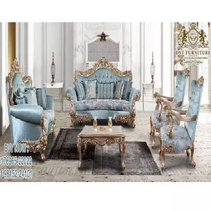 Conjunto de sofás de diseño turco para sala de estar, juego de sofás tallados a mano de 7 plazas, estilo francés, clásico, para sala de estar - Product Image 1