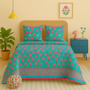 Juego de edredón de algodón orgánico ligero para todas las estaciones con estampado de bloque de mano, funda de cama doble, regalo suave para el hogar con opciones personalizables - Product Image 2