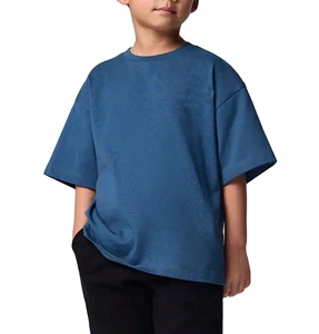 Factory Custom Logo Boxy Fit Pattern 100% Organic Kids Tshirt Cotton Vintage Drop Sleeve Oversize Solid T-shirt for Kids - Product Image 1