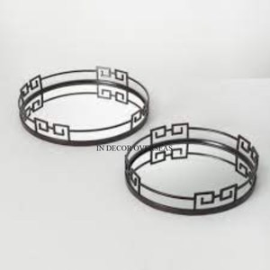 Juego de 2 bandejas de servicio de espejo con revestimiento de polvo de color negro, juego de diseñador de lujo único, suministros de accesorios para Hotel y restaurante - Product Image 1