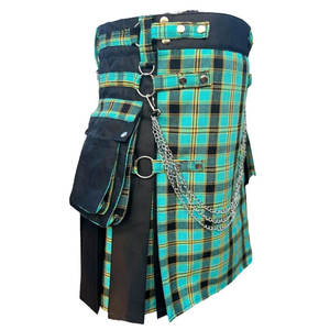 Tablier écossais pour homme en coton noir, style Wallace, avec poches cargo utilitaires hybrides, type kilt, 2026 - Product Image 2