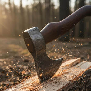 Hache utilitaire d'extérieur en acier de Damas, tête en acier à motif artisanal avec manche en bois naturel extra long pour le camping et le bushcraft - Product Image 3