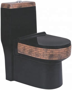 Siphonic ที่นั่งสุขาทรงกลมสำหรับห้องน้ำ,ที่นั่งชักโครกห้องน้ำสีดำทองแบบหนึ่งชิ้นสไตล์อาหรับหรูหรา - Product Image 1