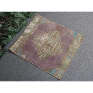 Alfombra Turca de 1.6x1.8 pies, Alfombra, Alfombra Roja de Patchwork de Lana - Product Image 1