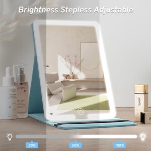 Gương trang điểm du lịch bằng da PU có đèn LED, có thể điều chỉnh độ sáng - Product Image 3