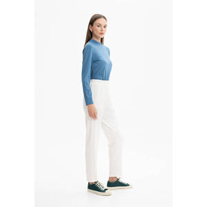 White High-<b>Waist</b> Wide Leg Knitted <b>Trousers</b> with <b>Elastic</b> Waistband - Product Image 2