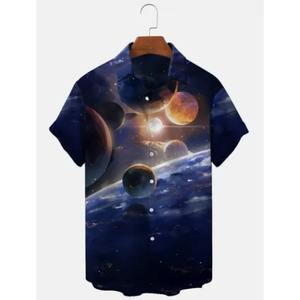 <b>100</b>% Cotton Men's Stylish Stand Collar Casual Shirts Short Sleeves Custom 3D Sublimation Printed Breathable Twill <b>Fabric</b> - Product Image 2