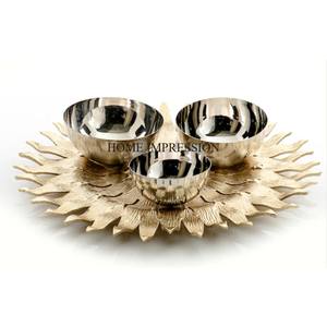 Bol de service en métal de qualité supérieure, blanc et plaqué or, pour les mariages et les fêtes de villa, centre de table et décoration - Product Image 4