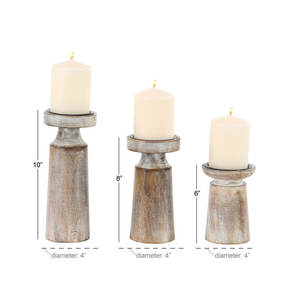 3 Piece Tabletop Wooden Candlestick <b>Set</b> With Natural Finished Perfect for Wedding Parties and <b>Christmas</b> Decor - Product Image 5