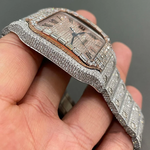 Unbeatable Quality <b>Fashion</b> Business Glass Waterproof Stainless Steel Iced Moissanite Diamond VVS Clarity Studded Analog Watch - Product Image 4