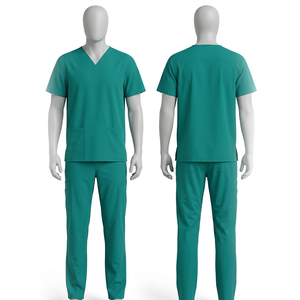 Teal Blue Medical Scrub <b>Set</b> 170 GSM Cotton Poly Soft V Neck Custom Embroidery Uniform Wear Premium - Product Image 4